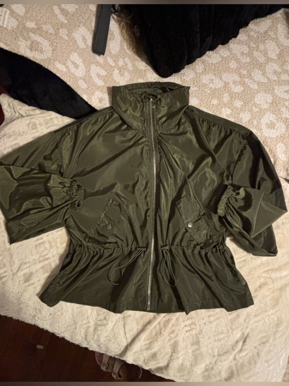 Women's Olive Utility Jacket with Drawstring Waist